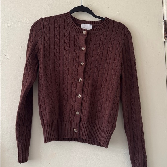 Pink Rose Sweaters - Pink Rose Women's Chocolate Cable Knit Cardigan